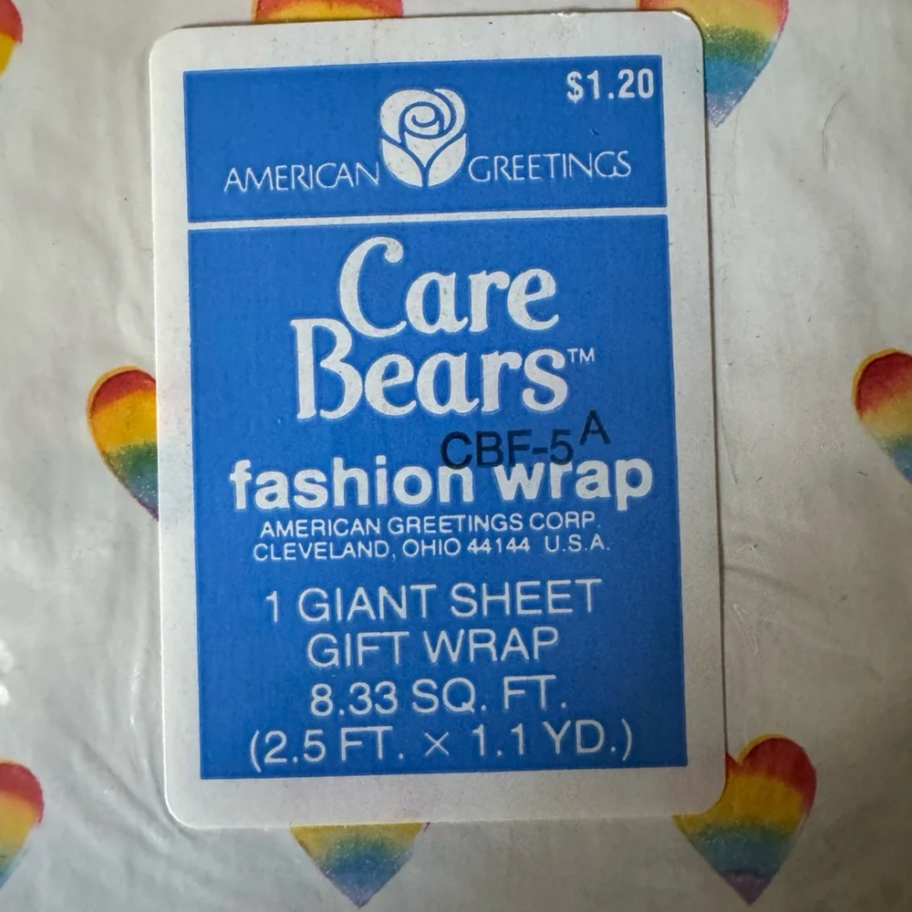 Vintage 1980s American Greetings Corp Care Bears Rainbow Heart Wrapping Paper